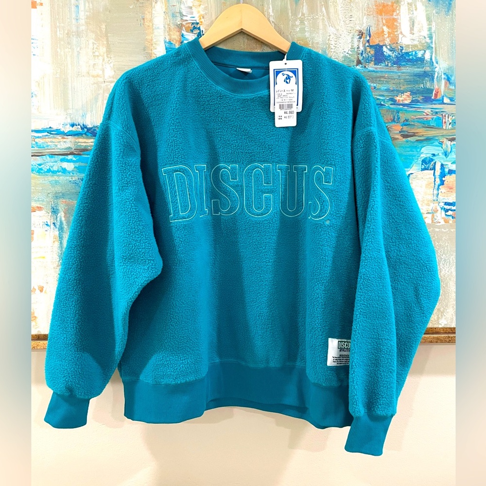 Teal turquoise emerald fleece sweatshirt new w tags DISCUS bought in Japan NWT